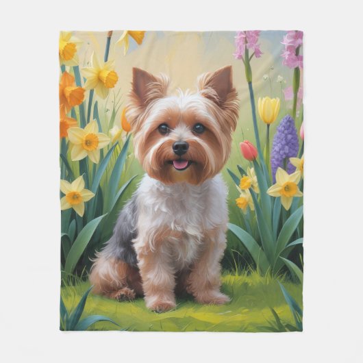 Yorkipoo Dog Spring Flowers Malerei Fleecedecke (Vorderseite)