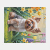 Yorkipoo Dog Spring Flowers Malerei Fleecedecke (Vorderseite (Horizontal))