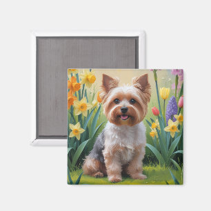 Yorkipoo Dog Spring Flowers Malerei Magnet