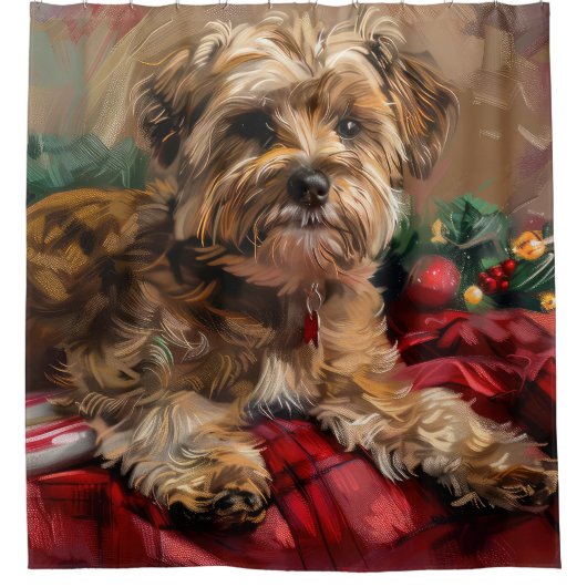 Yorkipoo Dog Weihnachtsfest Duschvorhang (Vorderseite)