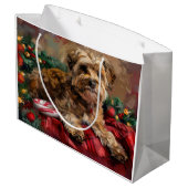 Yorkipoo Dog Weihnachtsfest Große Geschenktüte (Rückseite Schrägansicht)