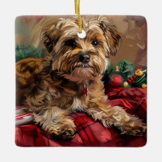 Yorkipoo Dog Weihnachtsfest Keramikornament (Vorderseite)