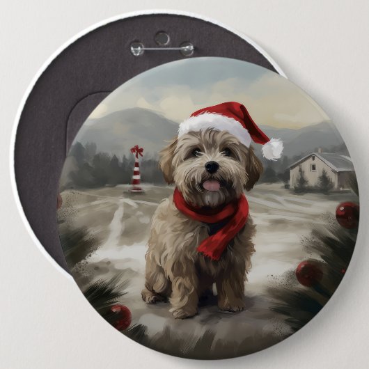 Yorkipoo Dog zu Weihnachten im Schnee Button (Vorne & Hinten)