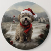 Yorkipoo Dog zu Weihnachten im Schnee Button (Vorderseite)