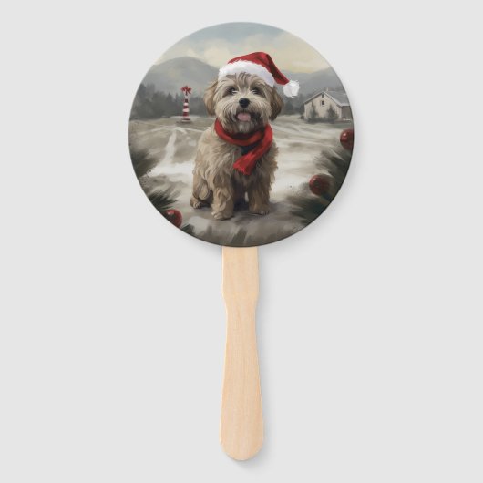 Yorkipoo Dog zu Weihnachten im Schnee Fächer (Vorderseite)