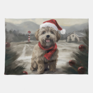 Yorkipoo Dog zu Weihnachten im Schnee Geschirrtuch