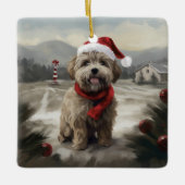 Yorkipoo Dog zu Weihnachten im Schnee Keramikornament (Vorderseite)