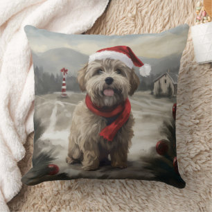 Yorkipoo Dog zu Weihnachten im Schnee Kissen