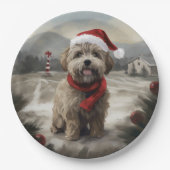 Yorkipoo Dog zu Weihnachten im Schnee Pappteller (Vorderseite)
