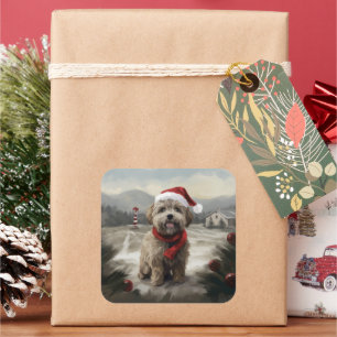Yorkipoo Dog zu Weihnachten im Schnee Quadratischer Aufkleber