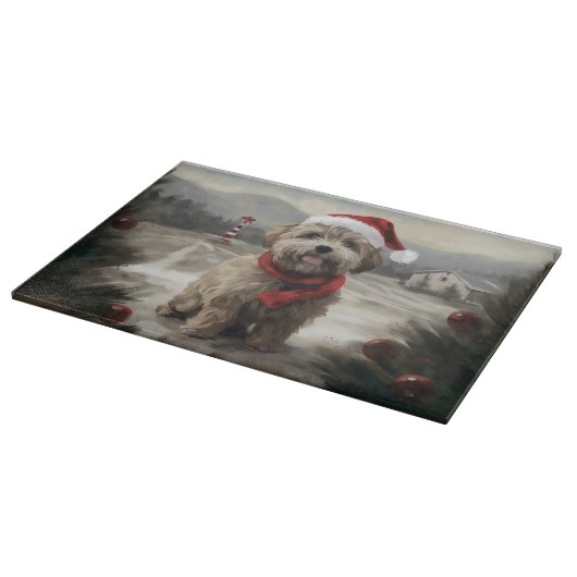 Yorkipoo Dog zu Weihnachten im Schnee Schneidebrett (Ecke)