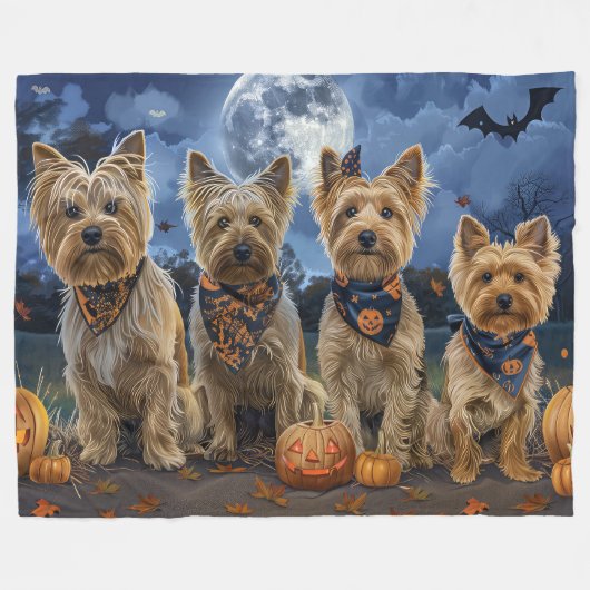 Yorkipoo Halloween Spooky Fleecedecke (Vorderseite (Horizontal))