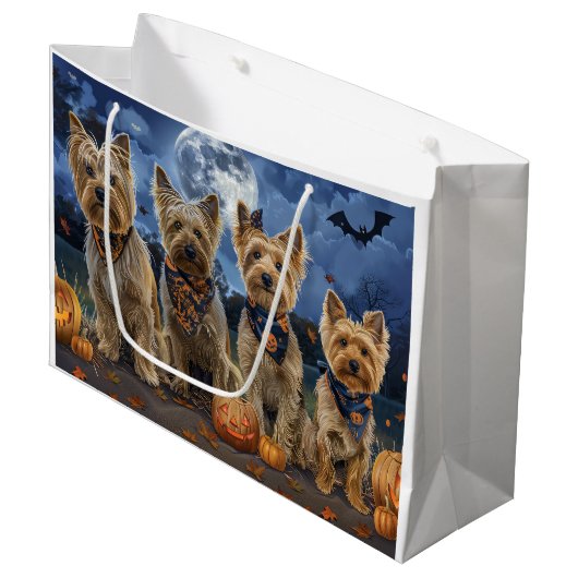 Yorkipoo Halloween Spooky Große Geschenktüte (Vorderseite Schrägansicht)