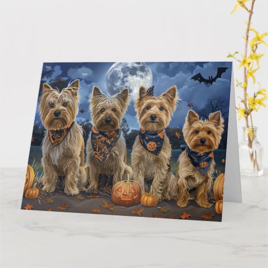 Yorkipoo Halloween Spooky Karte (Gelbe Blume)
