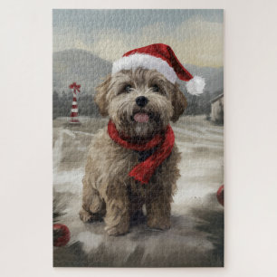 Yorkipoo-Hund im Schnee Weihnachten Puzzle