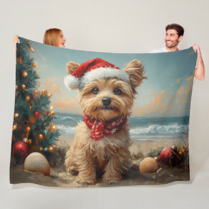 Yorkipoo Hund Weihnachten Vintage Strand Fleecedecke