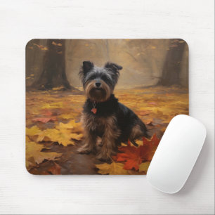Yorkipoo im Herbst Blätterfall inspiriert Mousepad