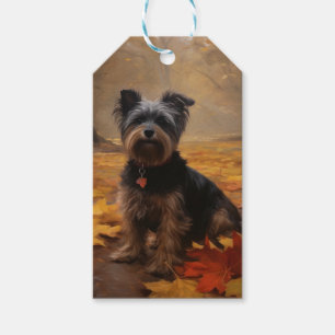 Yorkipoo im Herbst inspiriert durch fallende Blätt Geschenkanhänger