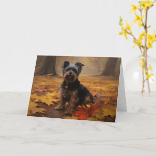 Yorkipoo im Herbst inspiriert durch fallende Blätt Karte