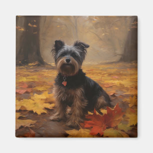 Yorkipoo im Herbst inspiriert durch fallende Blätt Magnet