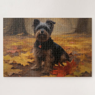Yorkipoo im Herbst inspiriert durch fallende Blätt Puzzle