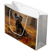 Yorkipoo im Herbstfall Inspiriert Große Geschenktüte (Vorderseite Schrägansicht)