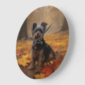 Yorkipoo im Herbstfall Inspiriert Große Wanduhr (Winkel)