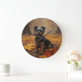 Yorkipoo im Herbstfall Inspiriert Große Wanduhr (Zuhause)