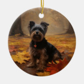 Yorkipoo im Herbstfall Inspiriert Keramik Ornament (Vorne)