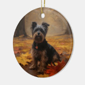 Yorkipoo im Herbstfall Inspiriert Keramik Ornament (Links)