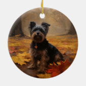Yorkipoo im Herbstfall Inspiriert Keramik Ornament (Hinten)