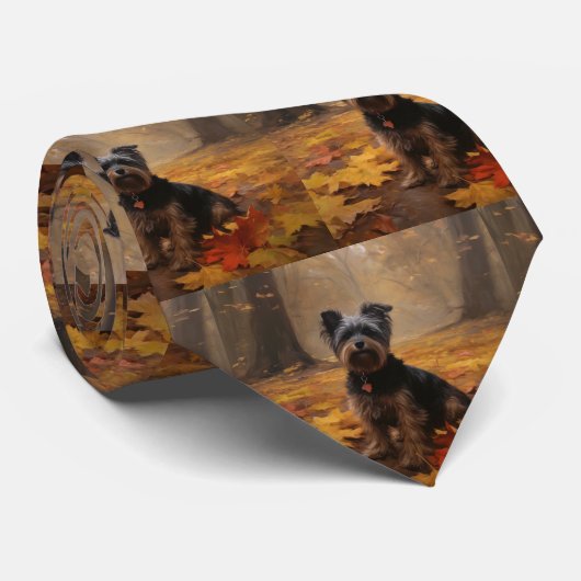Yorkipoo im Herbstfall Inspiriert Krawatte (Gerollt)