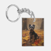 Yorkipoo im Herbstfall Inspiriert Schlüsselanhänger (Vorderseite links)
