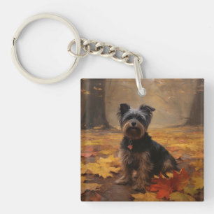 Yorkipoo im Herbstfall Inspiriert Schlüsselanhänger