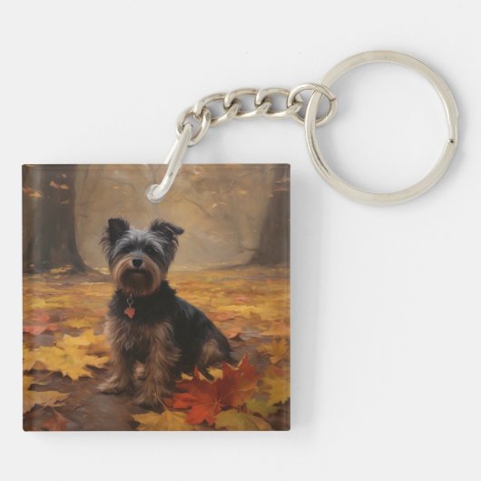 Yorkipoo im Herbstfall Inspiriert Schlüsselanhänger (Rückseite)