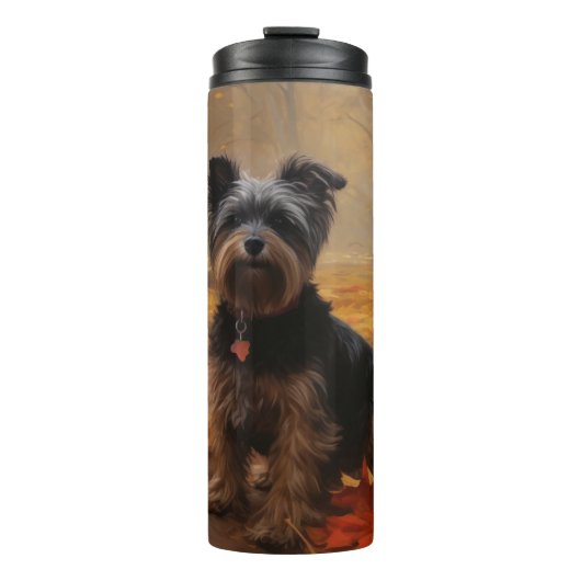 Yorkipoo im Herbstfall Inspiriert Thermosbecher (Vorderseite)