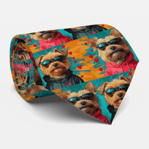 Yorkipoo mit Herz Rosen Valentinstag Krawatte