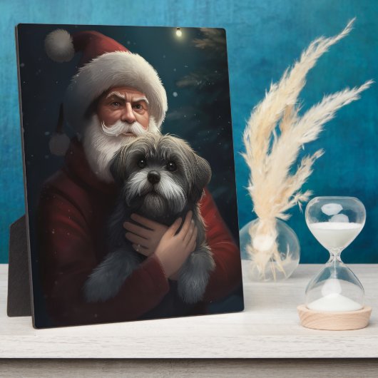 Yorkipoo mit Weihnachtsfeiern Fotoplatte (Seite)