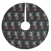 Yorkipoo mit Weihnachtsfeiern Polyester Weihnachtsbaumdecke (Vorderseite)