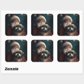 Yorkipoo mit Weihnachtsfeiern Quadratischer Aufkleber (Blatt)