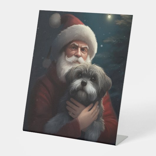 Yorkipoo mit Weihnachtsfeiern Sockelschild (Vorderseite)