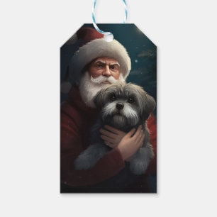 Yorkipoo mit Weihnachtsmann Festives Weihnachten Geschenkanhänger