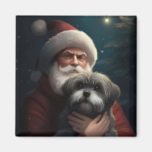 Yorkipoo mit Weihnachtsmann Festives Weihnachten Magnet