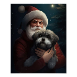 Yorkipoo mit Weihnachtsmann Festives Weihnachten Poster
