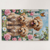 Yorkipoo-Pastell-Rosengarten-Kunst Puzzle (Horizontal)