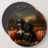 Yorkipoo Puppy Autumn Delight Pumpkin Button (Vorne & Hinten)