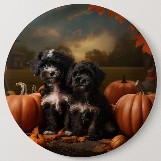 Yorkipoo Puppy Autumn Delight Pumpkin Button (Vorderseite)