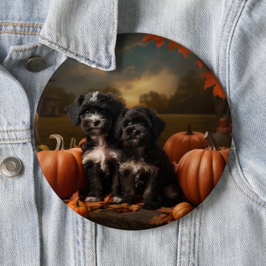 Yorkipoo Puppy Autumn Delight Pumpkin Button (Beispiel)