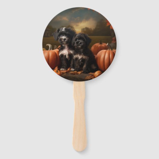 Yorkipoo Puppy Autumn Delight Pumpkin Fächer (Rückseite)