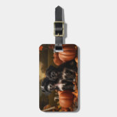 Yorkipoo Puppy Autumn Delight Pumpkin Gepäckanhänger (Vorderseite vertikal)